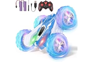 Carastek RC Auto Ferngesteuertes Auto für Kinder Doppelseitiges RC Stunt Auto 4WD 2.4 Ghz Fernbedienung 360° Flip RC Auto Offroad, mit Radlichtern, mit 2 Wiederaufladbare Batterien, Blau