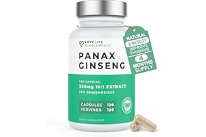 Panax (Korean) Ginseng 3500mg 20% Ginsenosides | 4 Month Supply - 120 High Strength Capsules with No Bulking Agents | for Improved Memory, Athletic Endurance, Stress Reduction | Love Life Supplements