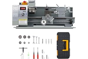 CREWORKS Mini Metal Lathe, 750W 21x40 cm Metal Lathe Machine with 3 Jaw Chuck and 2500rpm Max. Spindle Speed, Benchtop Metal Lathe with LCD Display for Drilling Turning Threading