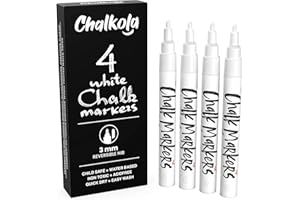 ‎CHALKOLA Chalkola Kreidestifte für Tafel Abwaschbar Weiß - 4 Kreidemarker Weiss 3mm Umkehrbare Spitze - Kreidestift Weiß für Fenster, Tafel, als Glasstift - Chalk Markers für Erwachsene und Kinder