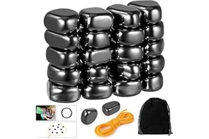Mexgcom 20 StüCk HäMatit Magnete, Magnetisches Schachspiel Steine, Magnetische Steine Spiel Mit Spielseil, FüR Zuhause Wiedervereinigung BüRo Reise Party Camping (Black)