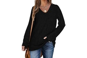 PLOKNRD Jumpers Women Casual Long Sleeve Oversized Sweaters V Neck Lightweight Top