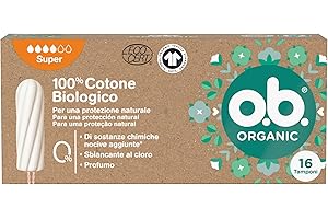 o.b. Assorbenti Interni Organic Super 100% Cottone Biologico, Assorbenti facili da applicare e rimuovere, Assorbenti cotone certificato per flusso molto abbondante, 1 confezione da 16 tamponi
