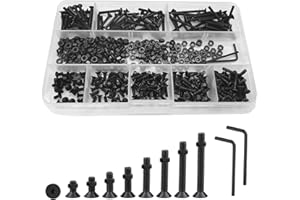 WEQEYENT Lot de 482 vis à tête plate M3 en alliage d'acier - Boulons et écrous hexagonaux - Boulonnerie Noire