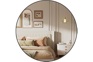 SONGMICS Miroir Rond, Miroir Mural, Diamètre 61 cm, Cadre en Métal, Facile à Installer, pour Salle de Bain, Salon, Chambre, Entrée, Couloir, Noir d'encre LWM102B01