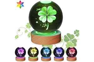Eyezeeption Silvester Led Schneekugel Weihnachten Weihnachtsdeko, 3D Neujahrsgeschenke Kleeblatt Kristallkugel Glückslicht Leuchtkugel Weihnachten, 7 Farbwechselnde Glaskugel. (Kleeblatt)