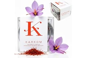 K KARKOM Azafrán DOP en Hebras Español Natural 100%, Perfecto Sazonador para Paella y Comidas Gourmet, Azafrán de Hebra Premium en Tarro de 2gr
