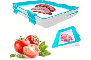 JOPWUE 12x8.6'' Stretch Fresh Storage Trays Food Preservation Tray,Buckle Reusable Fresh Tray Storage for Food Preservation, Silicone Food Storage Trays,Vacuum Organization and Storage Food (Blue*2)