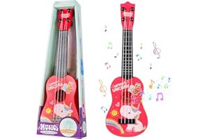 JurciCat 42cm Kindergitarre Mit 4 verstellbaren Saiten Ukulele Gitarre Spielzeug für Kleinkinder Anfänger Jungen Mädchen
