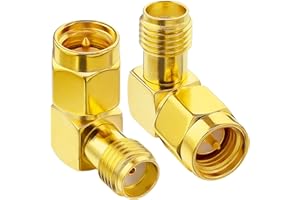 YILIANDUO 2 Pezzi Adattatore Antenna FPV 90 Gradi Dorato SMA Maschio a SMA Femmina Ad Angolo Retto Connettore per Occhiali FPV Drone 2/3/4G LTE Router Antenna RF Scheda PCI WiFi Wireless