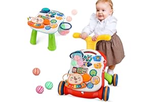 LIUFASHI Trotteur 2 en 1 assis-debout pour bébé, chariot pour tout-petits, centre d'activités pédagogiques, plateau de jeu amovible, jouet d'apprentissage de la musique, cadeau pour garçons et filles,Vert