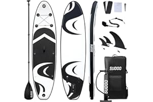 SUDOO 10FT Inflatable Stand Up Paddle Board SUP, Paddle Boards For Adults, Full-EVA Deck, Shoulder Strap,Kayak Seat, Double-headed Paddle, Lightweight Complete Kit for Beginners Surfing (Black)