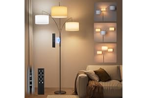 ‎SIBRILLE SIBRILLE 36 W Arc Lamp Floor Lamp Dimmable with White Fabric Shade, 3000 LM Super Bright Floor Lamp with Remote Control and Touch, 187 cm Floor Lamp for Living Room, Bedroom, Office