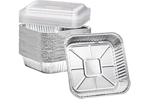 BULLA Square Aluminum Baking Cake Pans with Clear Plastic Lids (8x8”), Disposable Foil Trays Takeout Pans, Food Containers for Cooking, Heating, Prepping Food - Eco-Friendly & Recyclable (20 Pack with Lid)