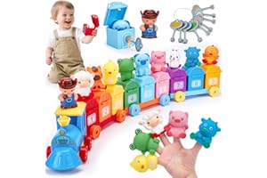 hahaland Tren de Juguetes Niños 1 2 Años - 20 en 1 Tren Juguete Montessori con Animales Rurales, Marionetas de Dedo, Llave de Granero - Coches de Juguetes para Niños 1 2 3 4 años