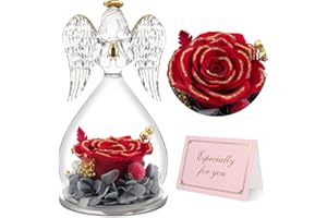‎YAMONIC Yamonic Ewige Rose in Engel Glaskuppel,Geschenke für Mama, Geburtstagsgeschenk für Frauen,Geschenk Oma,Muttertag Ewige Blume mit Engel Figur,Mama Geschenk,Schutzengel,Blau Echte Rose, 0-rotgold