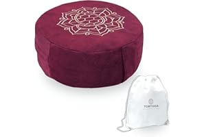 TORTUGA Meditation & Yoga - Coussin Zafu rempli de sarrasin durable - Design avec corde - Hauteur 15 cm - Housse en coton 100 % naturel facile à laver - Méditation/Yoga