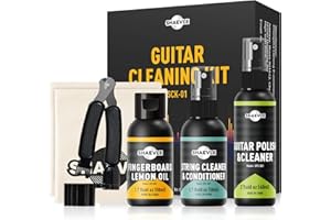 SHAEVLE Kit per la pulizia della chitarra 60 ml di olio per lucidare la chitarra, 50 ml di olio per limare la tastiera e olio per pulire le corde, panno e strumenti per la pulizia (Guitar Cleaning Kit)