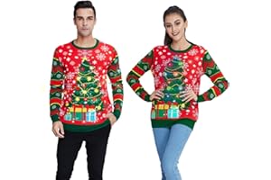 Belovecol Unisex LED rozświetla Boże Narodzenie sweter brzydki świąteczny zabawny nadruk dzianinowy świąteczny sweter dla mężczyzn i kobiet