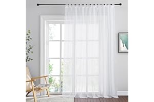 PONY DANCE Rideau Voilage - Blanc Rideau Grande Largeur Imperméable à Pattes Réglable Draperies d'Extérieur/Intérieur pour Décoration Jardin Chambre Salon, L 254 x H 243 cm, Lot de 1