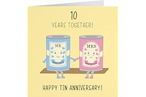 Hunts England 10th Wedding Anniversary Card - Tin Anniversary - Iconic Collection - Standard - 148 x 148 mm