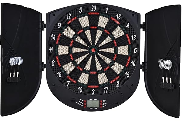 HOMCOM Cible de Jeu de Fléchettes Électronique Refermable avec 26 Jeux, Affichage LCD, Haut-Parleur, jusqu'à 8 Joueurs, Noir