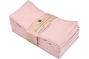 Fingercraft Dinner Cloth Napkins Washable Set of 12 Cotton Linen Blend Premium Quality Soft Durable Mitered Corners for Everyday Use Hotel Restaurant Easter Special Color Dusty Pink
