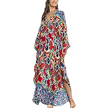 Positano Amazon Caftano Donna Lungo Per Spiaggia - Vestito Estivo In Poliestere Con Maniche A Pipistrello Vestiti Da Mare Donna - Foto 7