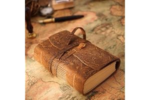 Aceshop Journal vintage en cuir fait à la main avec 400 pages vierges et non ligné, fermeture à sangle en cuir et design classique en relief pour homme et femme