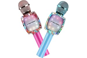 DYNASONIC Micrófono Karaoke Bluetooth, Juguetes para niños y niña Microfono Inalámbrico Karaoke Portátil con Luces LED para Niños, Regalos Originales niños (Pack 2 Micros)