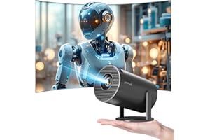 HIPPUS Mini Proyector Portátil de Corto Alcance 4K Soporte, Rotación 270°, WiFi 6, Bluetooth 5.2, Android 11, Corrección Automática de Trapecio, Móvil para Cine en Casa con HDMI/USB, Gris