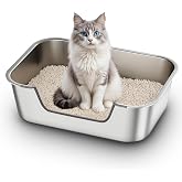 Cat Litter Box Stainless Steel with Low Edges, Litter Box for Older or Injured Cats, Large XXL Cat Litter, Non-Stick, Odourle