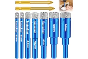 KIJUH Punta Trapano Diamantate per Piastrelle,9 Pezzi Punte Diamantate Gres Porcellanato Set,5-16mm Punte Vetro&6/8mm Punte Trapano Metallo, per Vetro,Ceramica,Granito,Marmo e Altri