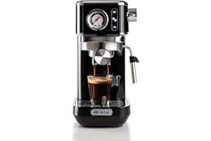 Ariete Espresso Slim Metal 1381, Macchina da Caffè con Manometro, Compatibile con Caffè in Polvere e Cialde ESE, 15 Bar Massime, Filtro 1 o 2 Tazze, Lancia per Cappuccino, 1300W, Nero