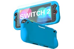 Teyomi Funda Protectora de Silicona Compatible con Nintendo Switch 2, Carcasa para Nintendo Switch 2 con Protector de Pantalla de Vidrio Templado, Estuche con Agarre ergonómico (Azul)