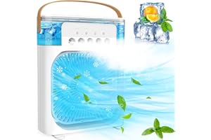 DAOLIGI Portable Air Cooler - Portable Air Conditioner Small Quiet Personal AC,USB Powered Mini Desktop Cooling Misting Fan, 1/2/3 H Timer, 3 Speeds,360°Adjustment,for Office, Home, Room,Desk,Car - White