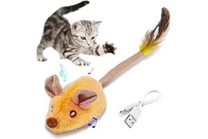 OneNine Giocattolo elettrico per gatti, topolino per gatti, giocattolo elettrico con coda di piume, Cat Toys, giocattolo gatto con cavo USB per beccuccio e contro la noia