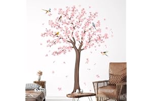 Decvictor Adesivi Murali Grande albero di ciliegio rosa Adesivi da Parete Albero in fiore Adesivo Muro Decorativo per Soggiorno Camera Letto Corridoio Divano TV Sfondo Muro (H159cm)