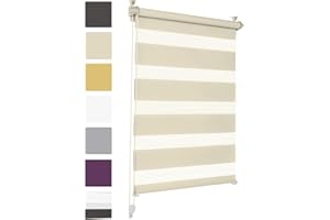 Sonello Estor Enrollable de Doble Capa Noche y Día 30cm x 130cm Crema, Klemmfix sin taladrar, Tejido, Fácil de Instalar sin Herramientas para Ventanas y Puertas, Proteccion Solar, Stores Noche y día
