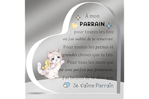 HZBLAZ Parrain Acrylique Plaques Fête des Pères Cadeaux Apprécier Anniversaire Coeur Signe Décoration Noël Merci Parrain Souvenirs de Filleul Filleule Mignon Chat Retraite Famille Amour Rappel