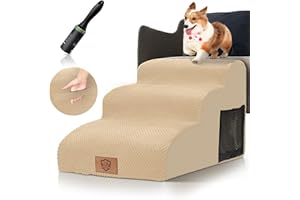 HEVOL Scala per cani a 3 gradini in spugna ad alta densità, scala per animali antiscivolo con rivestimento rimovibile e lavabile, corrimano per cani montare divano e letto
