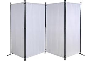 QUICK STAR Paravent 220 x 165 cm Tejido Divisor de habitación Jardín 4-Partición Pared de separación Plegable Balcón Pantalla de privacidad Blanco