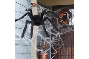 Allegorly Halloween Riesenspinne Halloween Haarige Spinne Halloween Deko Riesen Spinne Glühenden Augen Gruselige Plüsch Spider für Halloween Geisterhaus Deko Karneval Riesenspinnen Requisiten