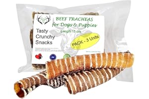 ARTISAN GIFT CO Naturalne przekąski dla psów – 100% pyszne suszone mięso, odpowiednie do diety Barf - Cięte tchawice wołowe dla psów (150 g, Tchawica cielęca)