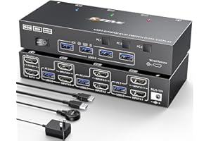 MLEEDA HDMI KVM Switch 2 Monitors 3 Computers 4K@60Hz, 𝐄𝐃𝐈𝐃 𝐬𝐢𝐦𝐮𝐥𝐚𝐭𝐢𝐨𝐧, Dual Monitor KVM Switch for 3 Computers Share 2 Monitor and Keyboard Mouse Printer, Wired Remote and 5 Cables Included
