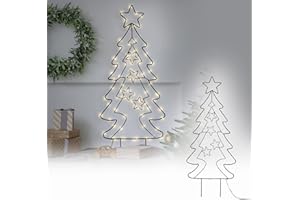 ECD Germany LED Gartenstecker Weihnachtsbaum Tanne 87cm 90 LEDs Warmweiß 6 Std Timer Batteriebetrieben Innen/Außen Metall LED Baum Weihnachten Dekoration Garten Deko Tannenbaum beleuchtet Lichterbaum