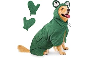 BIBYKIVN Serviette à Séchage Rapide pour Animaux, Peignoir pour Chien en Microfibre, Peignoir pour Chien Absorbant, Absorbant Manteau pour Animaux pour Séchage Après Baignade Bain (Grenouille Verte, XL)