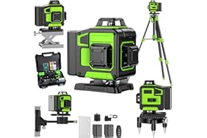 TDYON Nivel Laser Autonivelante 360 Grados, Nivel Láser Verde 16 Líneas, 2 x 360 Horizontal y 2 x 360 Verticales, 2 x Batería, Montaje en Pared, Control Remoto, Base Magnética, Soporte Giratorio, Trípode