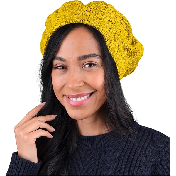 BYOS 2-Pack Soft Knit Crochet Beret Hats - Slouchy Beanie With Leafy Pattern, Plum & Black