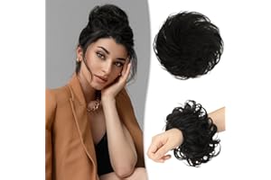 RUWISS Messy Bun Hair Piece 100% Human Hair Messy Rose Bun Hair for Women Real Hair Scrunchies Updo Hair Pieces Hair Chignons Extension(Natural Black)